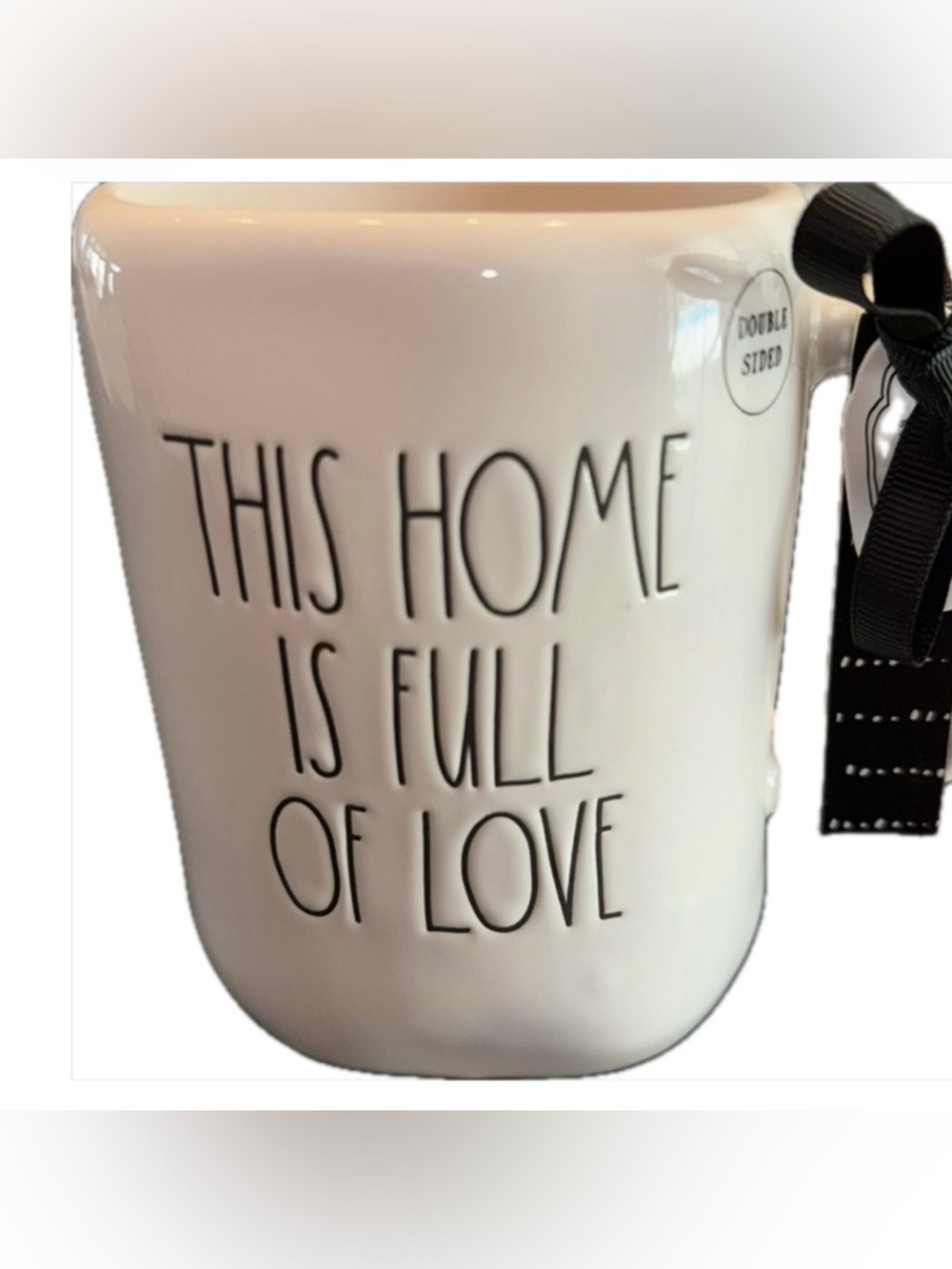 NWT Rae Dunn White Ceramic Mug with Black Script "This Home Is Full Of Love"